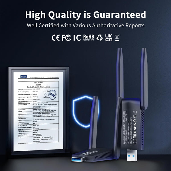 AC1300 USB 3.0 WiFi Adapter for PC, Super-Fast Wireless Network Card Dongle High Gain 5dBi Antenna Dual Band 2.4G/5GHz w/USB Driver for Win 11 10 8.1 8 7 Laptop Desktop, Plug n Play