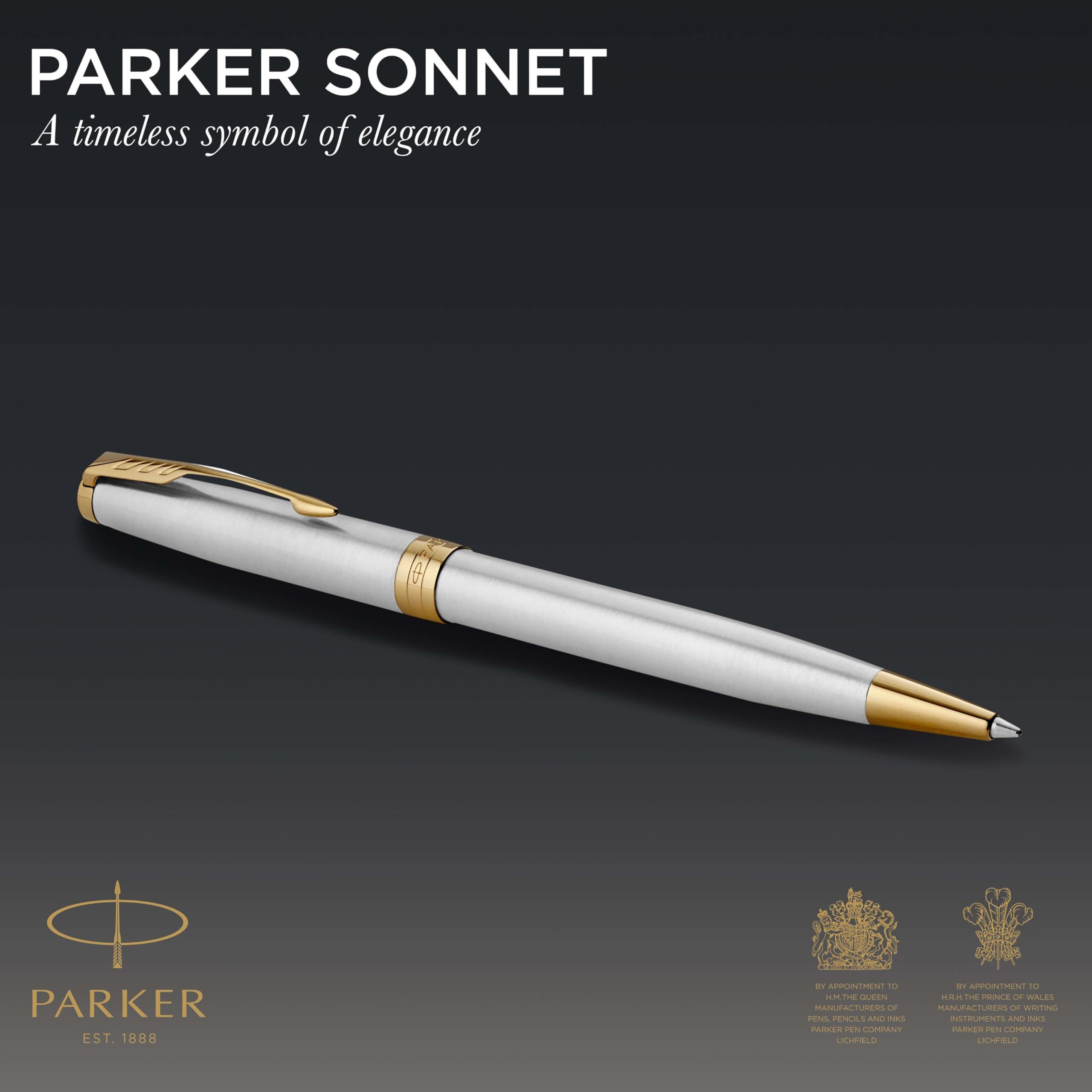 Parker Sonnet Ballpoint Pen | Stainless Steel with Gold Trim | Medium Point | Handwriting Pens & Stationery Supplies | Black Ink | Gift Box