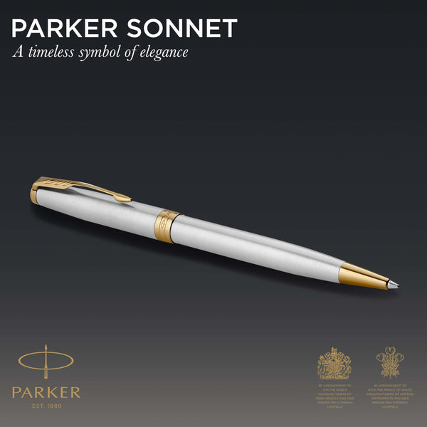 Parker Sonnet Ballpoint Pen | Stainless Steel with Gold Trim | Medium Point | Handwriting Pens & Stationery Supplies | Black Ink | Gift Box