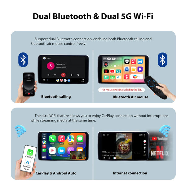 Sunweyer Wireless CarPlay Adapter Car Streaming Device Ai Box Support Netflix, YouTube, Hulu, Disney+, Android Auto Wireless Adapter with LED Ambient Light, Easy to Setup 3 in 1, Dual WiFi Bluetooth