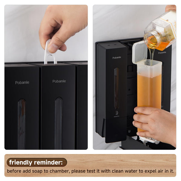 1984 Shower Soap Dispenser Bathroom Set Shampoo Conditioner Body Wash Wall Mounted 3 Chamber No Drill for Home Star Hotel 3 x 400ml Black