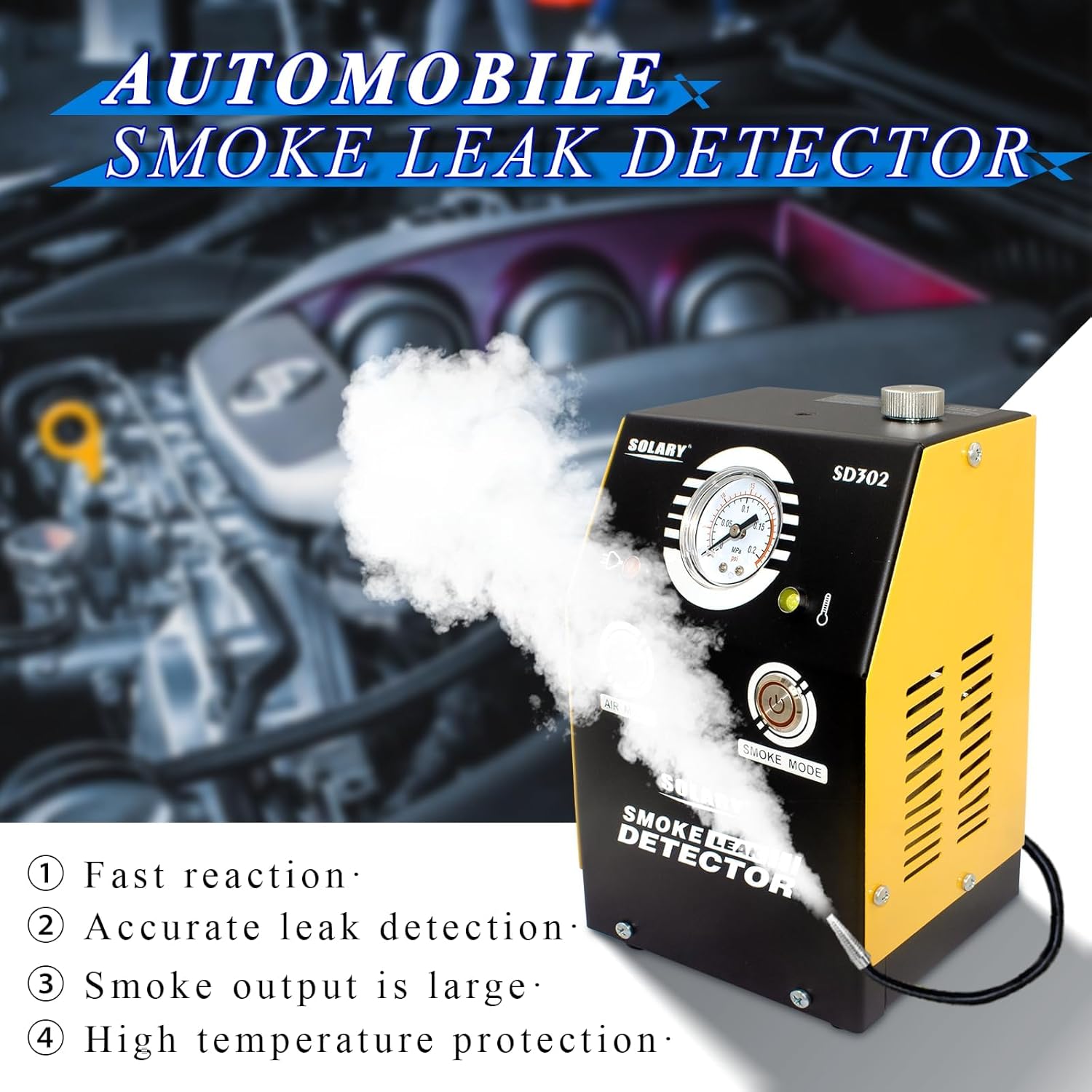 SOLARY Auto EVAP Smoke Machine with Pressure Indicator for Leak Detection - DC12V, Yellow