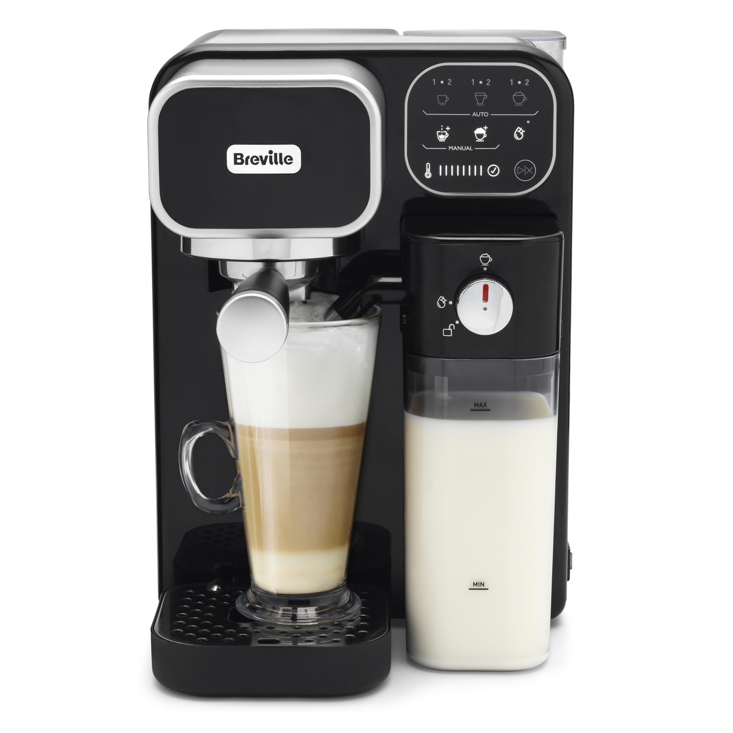 Breville One-Touch CoffeeHouse Coffee Machine | Espresso, Cappuccino & Latte Maker | 19 Bar Italian Pump | Automatic Milk Frother | ESE Pod Compatible | Black [VCF107]