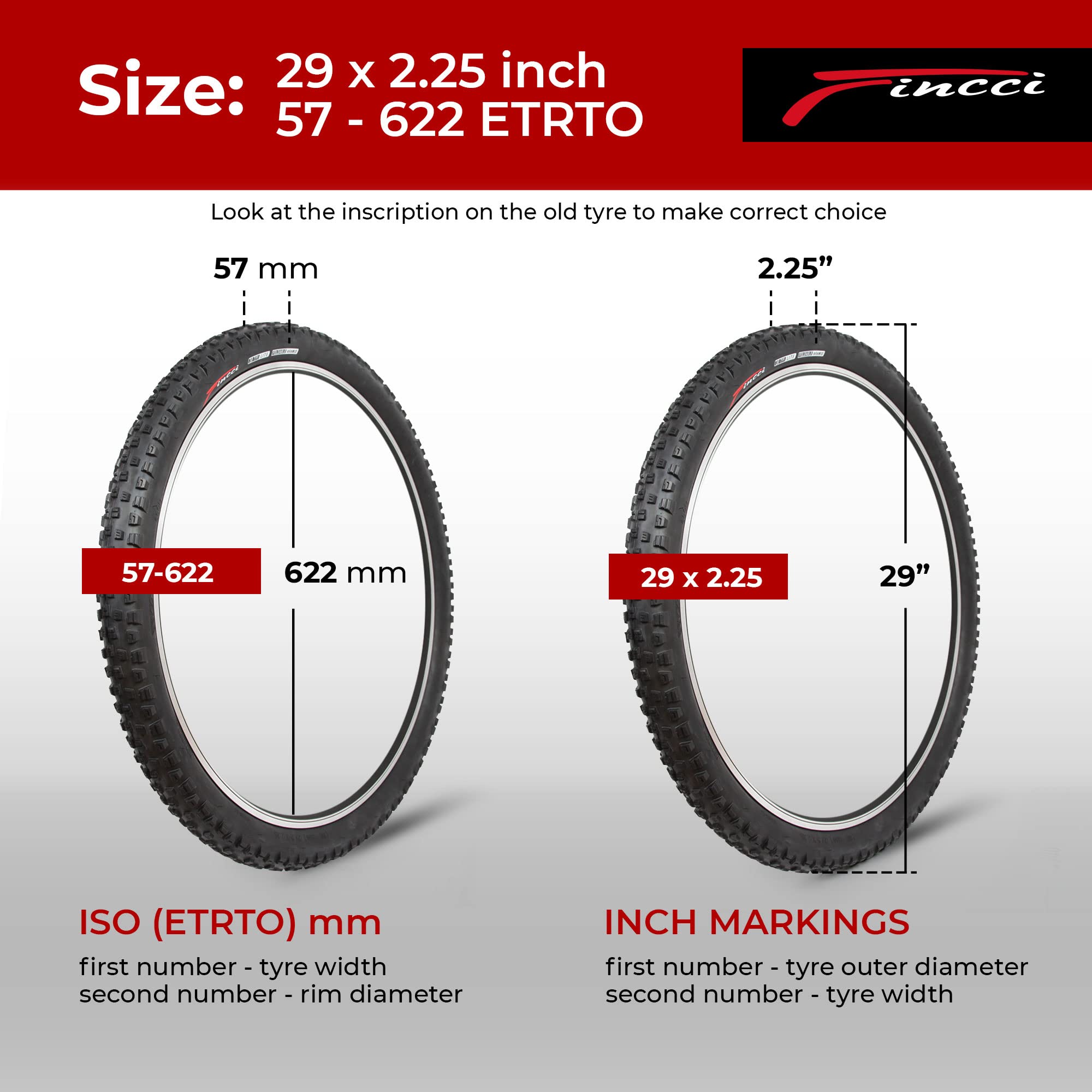 Fincci Bicycle Tyres MTB 29 x 2.25 Inch - Pair Foldable Tires 29 inches 60 TPI with 1mm Nylon Puncture Protection for Cycle on Mountain & Electric &