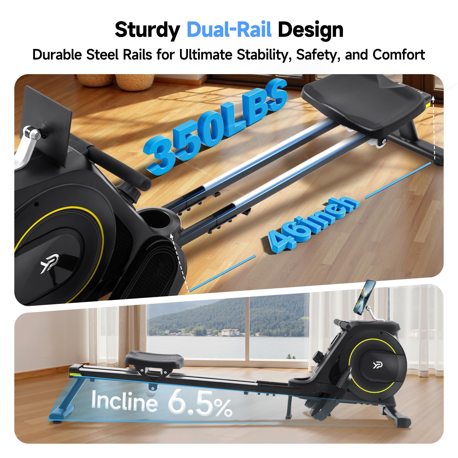 YPOO Rowing Machines for Home Gym, Foldable Magnetic Rower with 16-Level Silent Resistance, Compact Folding Design 350 LB Capacity, Full-Body Workout Machine for Cardio & Strength, APP Connected