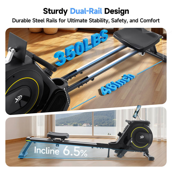 YPOO Rowing Machines for Home Gym, Foldable Magnetic Rower with 16-Level Silent Resistance, Compact Folding Design 350 LB Capacity, Full-Body Workout Machine for Cardio & Strength, APP Connected