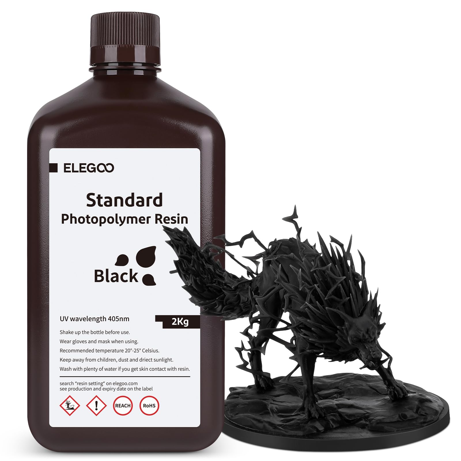 ELEGOO 8K 3D Printer Resin, Standard Photopolymer Resin 405nm UV-Curing Resin, Best for 8K/9K/12K/14K/16K LCD 3D Printer Space Grey 1000G
