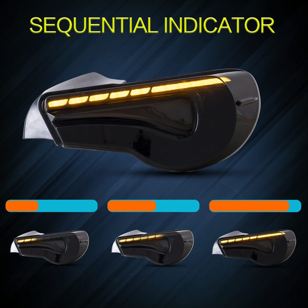 VLAND LED Tail Lights Compatible with Toyota 86 GT86 2012-2020/Subaru BRZ 2013-2020/Scion FR-S 2013-2020, Full LED Rear Light with Sequential Indicator, Red White Lens