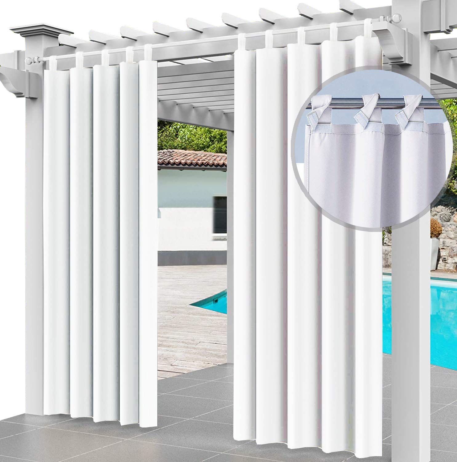 Ferocity Outdoor Curtain Waterproof 220 x 155cm UV Rays Prevent Curtain Waterproof & Windproof Drapery for Patio, Front Porch, Pergola, Beach Home