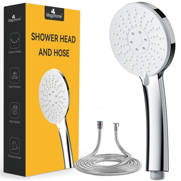 Magichome High Pressure Shower Head and Hose, 5 Spray Modes Shower Head with 1.5m Hose, Large Powerful Flow Handheld Showerhead for Low Water Pressure