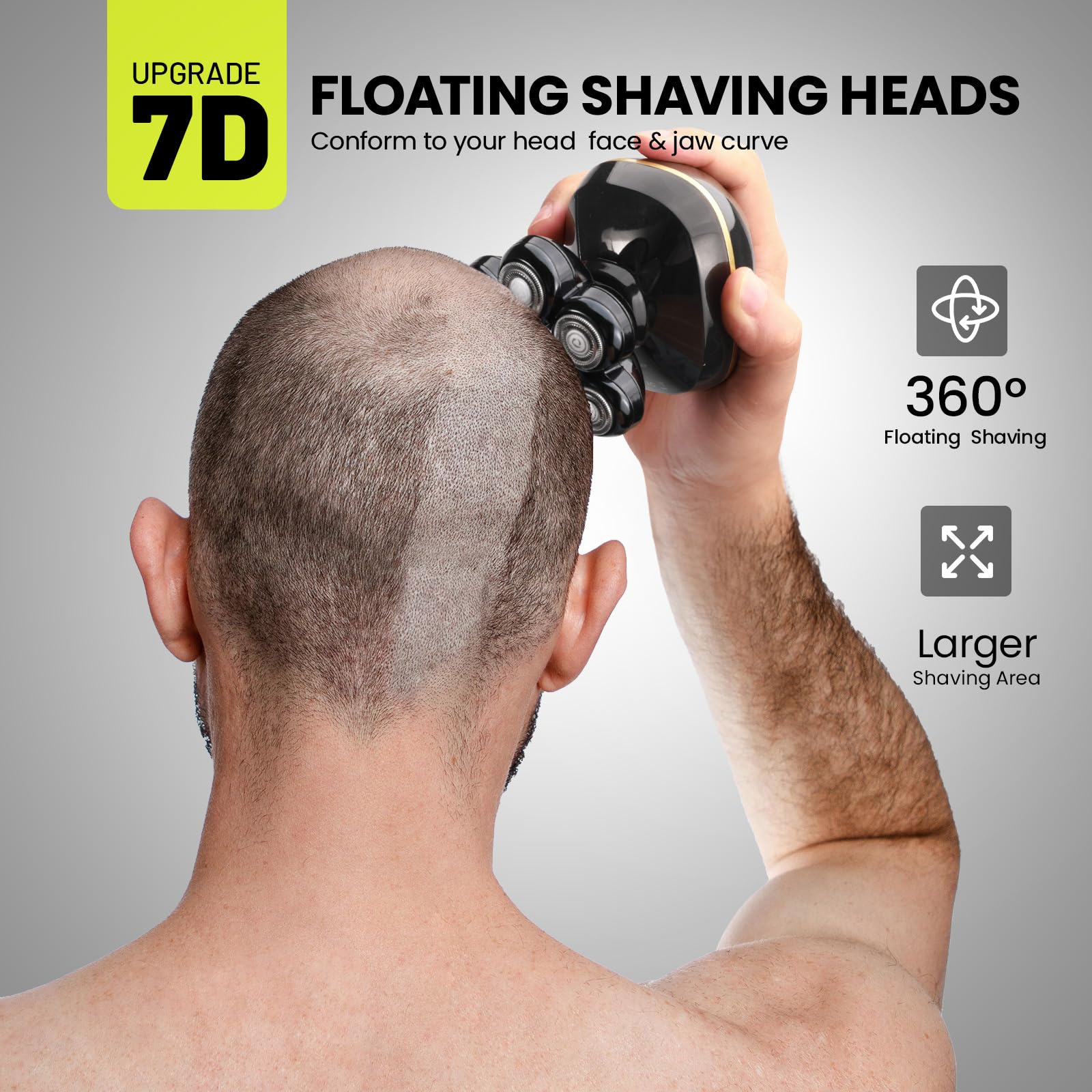 ROSSIFUR Head Shavers, Upgrade 6-in-1 Electric Head Shavers for Bald Men, Wet/Dry LED Display Rechargeable 7D Rotary Shaver Grooming Kit with Type-C Charge