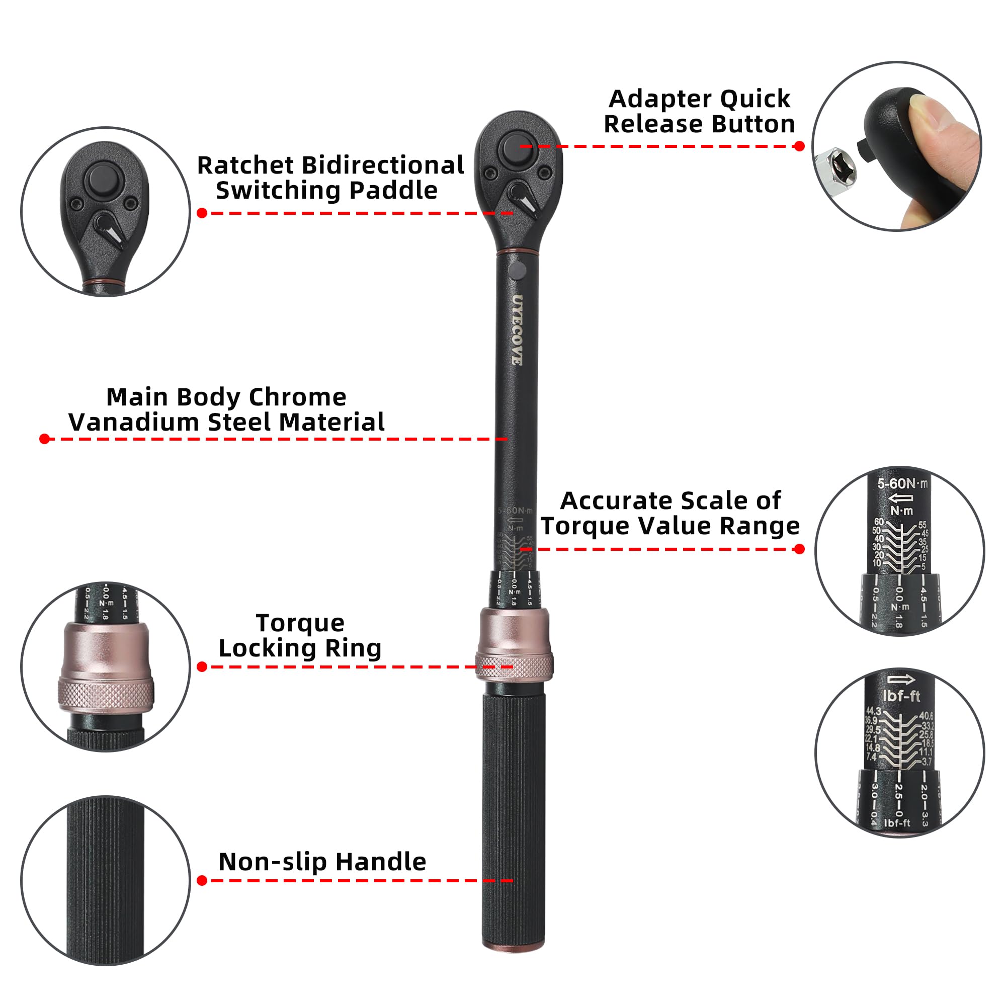 Torque Wrench 1/4 Bike Torque Wrench 1-25nm Torque Wrench Set 63ps with 100mm Extension bar and Socket