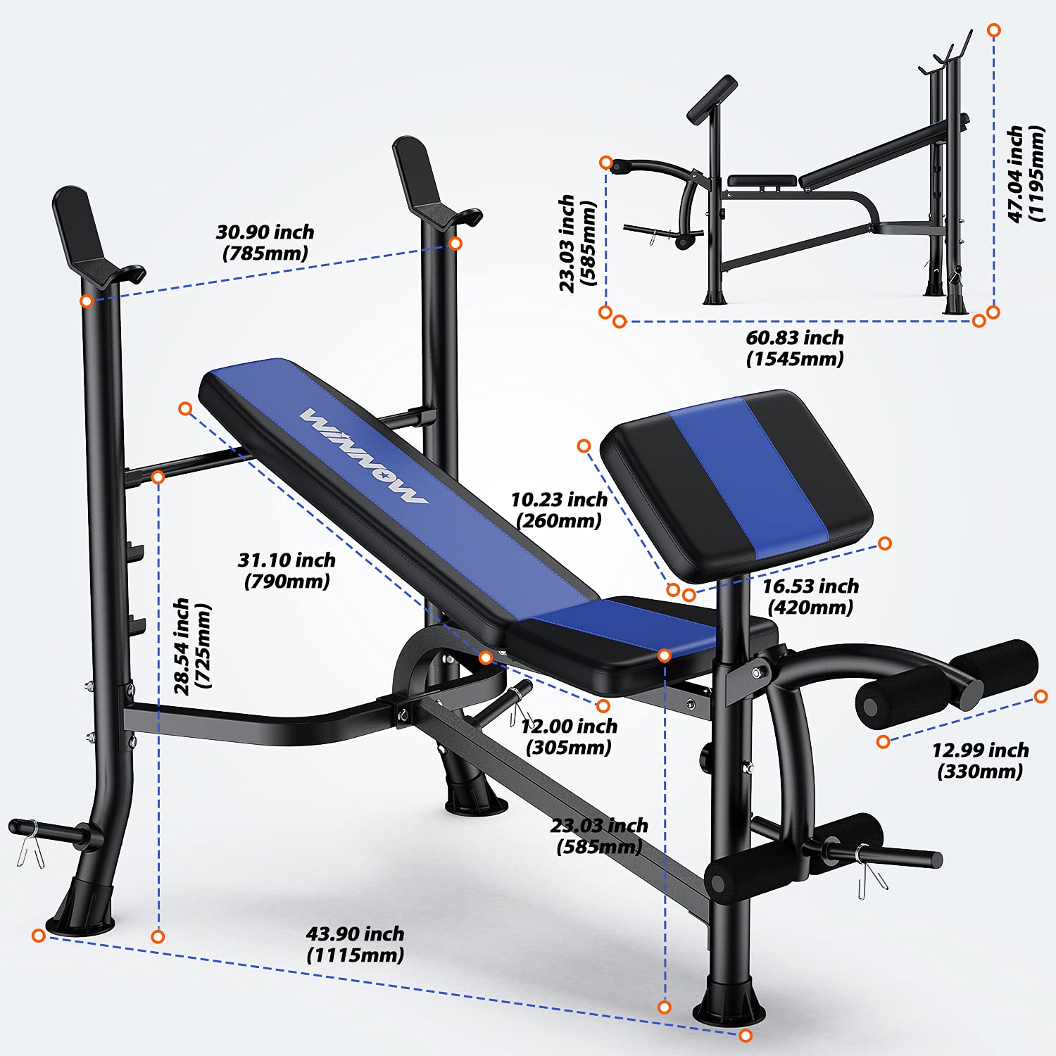 WINNOW Adjustable Weight Bench with Leg Extension and Preacher Curl Home Training Gym Weight Lifting Bench Full-Body Workout Bench Bench Press
