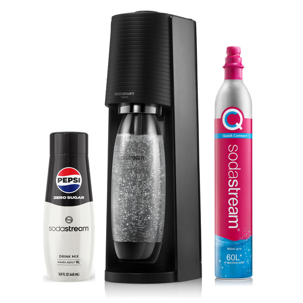 SodaStream - Terra Sparkling Water Maker, Quick Connect CO2 System, Includes 60L Gas Cylinder, BPA-Free 1L Bottle, Eco-Friendly & Reduces Plastic Waste, Black