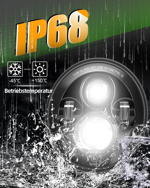 CO LIGHT 7 Inch LED Headlight Round Half Halo Angel Eyes DRL Amber Turn Signal Lights DOT and E-Mark Approved, H6024 LED Headlights with H4 H13 Adapter Compatible for Wrangler JK TJ LJ CJ, 2PCS