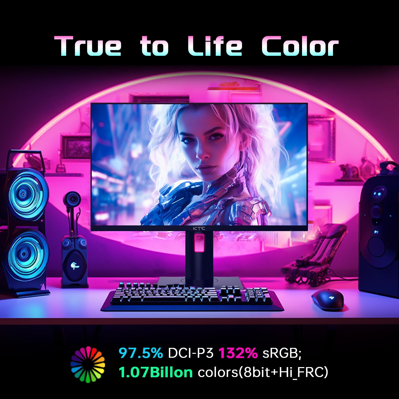 KTC Flat 32 Inch Monitor, QHD 1440P 2K@100Hz IPS Large Computer Monitor, Ultra Thin Bezels, Anti-Blue Light, HDR10, 103% sRGB, 86% DCI-P3, 350 Nits, 3ms MPRT, Adaptive Sync for Working and Gaming