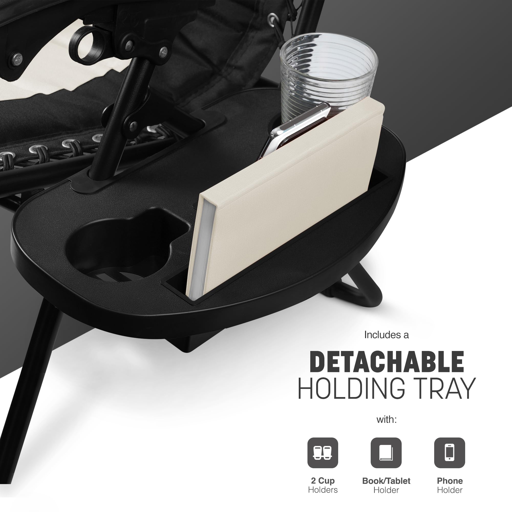 KEPLIN Set of 2 XXL Premium Heavy Duty Padded Zero Gravity Chairs - Luxurious Garden Recliners, Adjustable Headrest, Cup & Phone Holder, Foldable, Easy to Clean Patio Sun Loungers(Black)