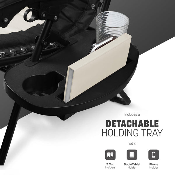 KEPLIN Set of 2 XXL Premium Heavy Duty Padded Zero Gravity Chairs - Luxurious Garden Recliners, Adjustable Headrest, Cup & Phone Holder, Foldable, Easy to Clean Patio Sun Loungers(Black)