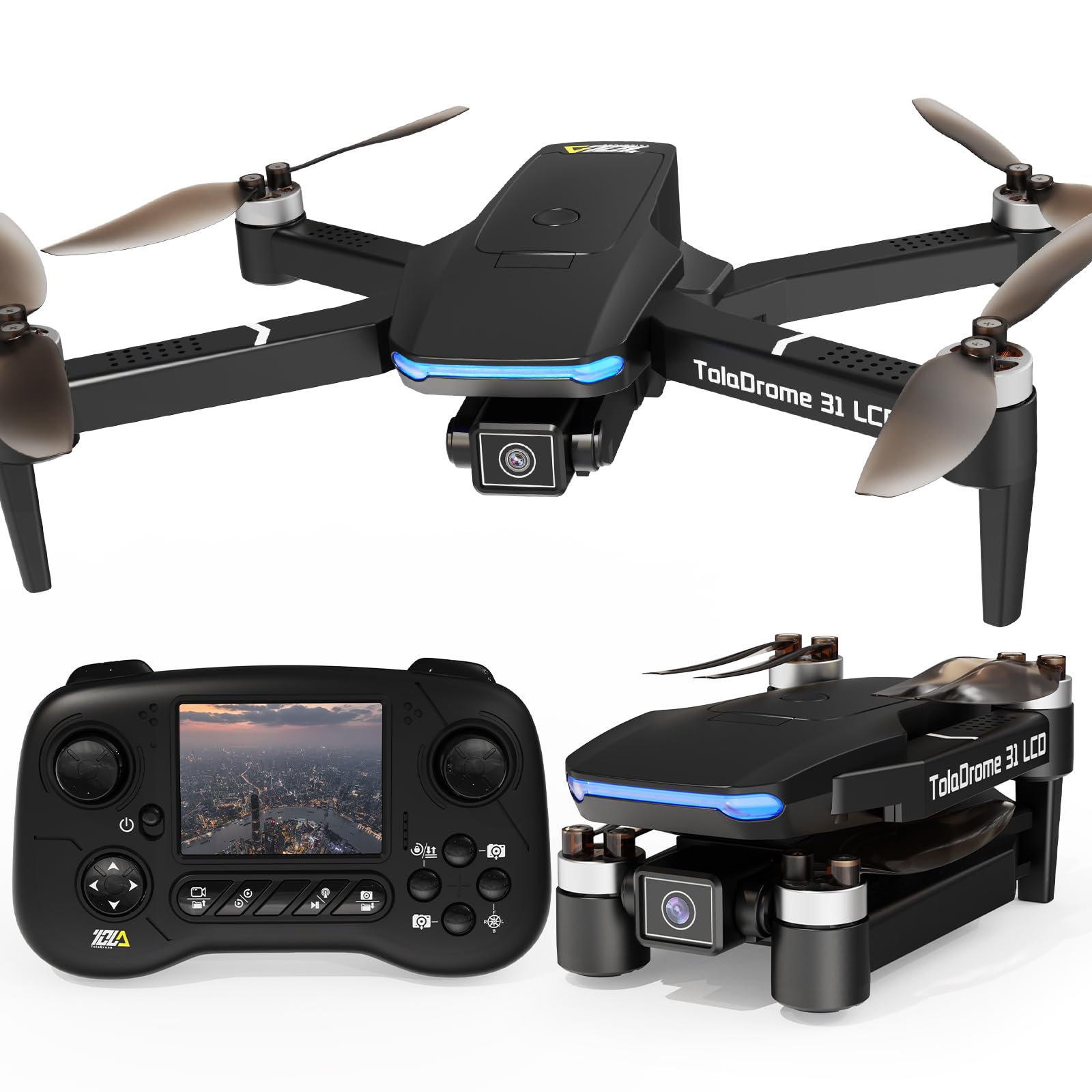 Toladrone TD31LCD Drone with LCD Screen, Digital Image Transmission, Drone with Camera Brushless Motor Drones for Beginners, Foldable RC Quadcopter for Adults