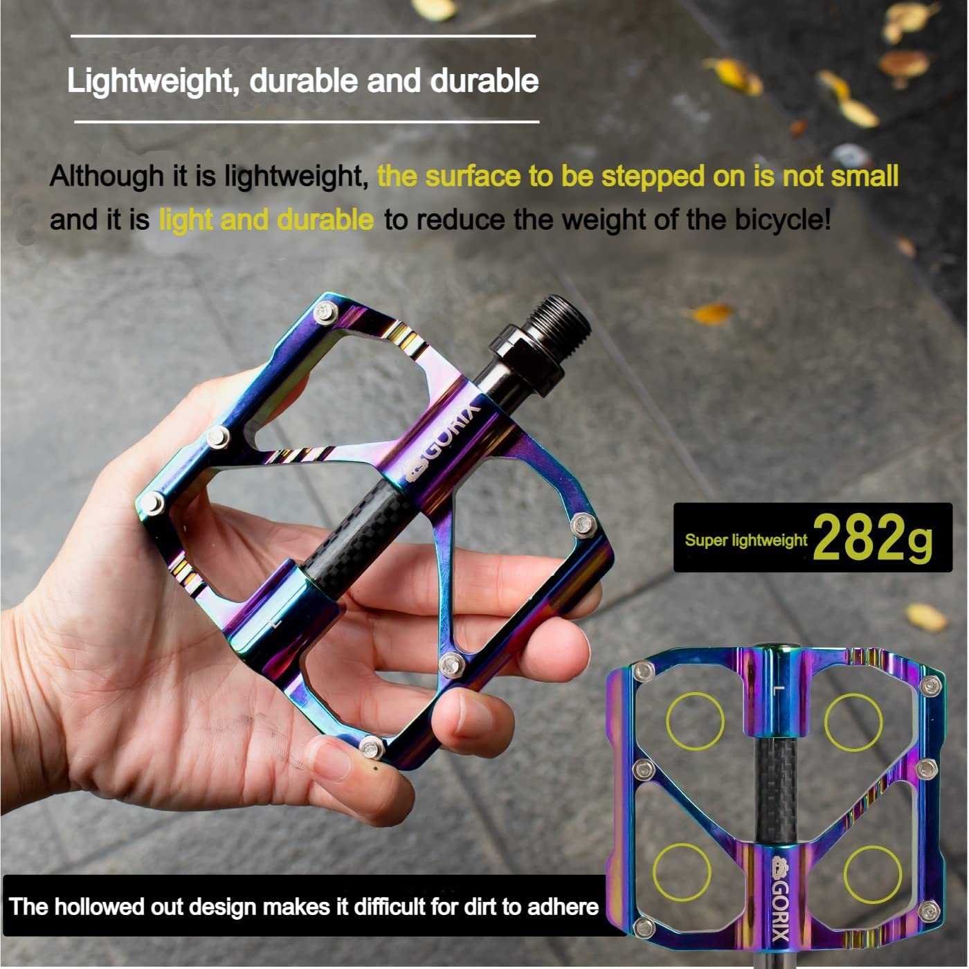 GORIX Bike Flat Pedals Oil Slick Wide CNC Lightweight With Non-slip Pin Spike Road Mountain MTB Bicycle (GX-FX61)