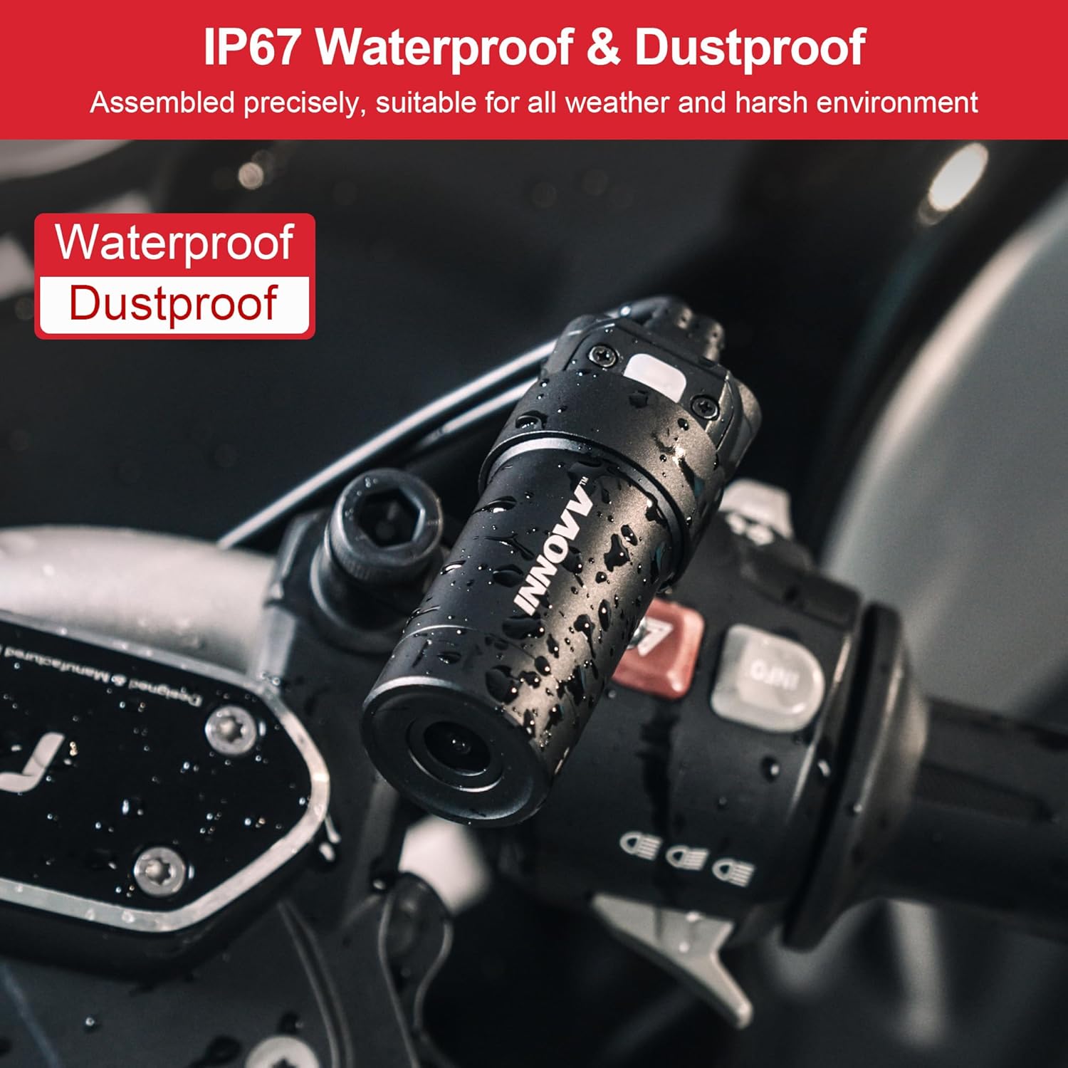 INNOVV K6 Motorcycle Dash Cam Dual Channel QHD 2K+1080P, IP67 Waterproof Mini Motocam with Wi-Fi, 120°Golden Angel, G-Sensor Detection, Support 256GB(SD Card not Included)