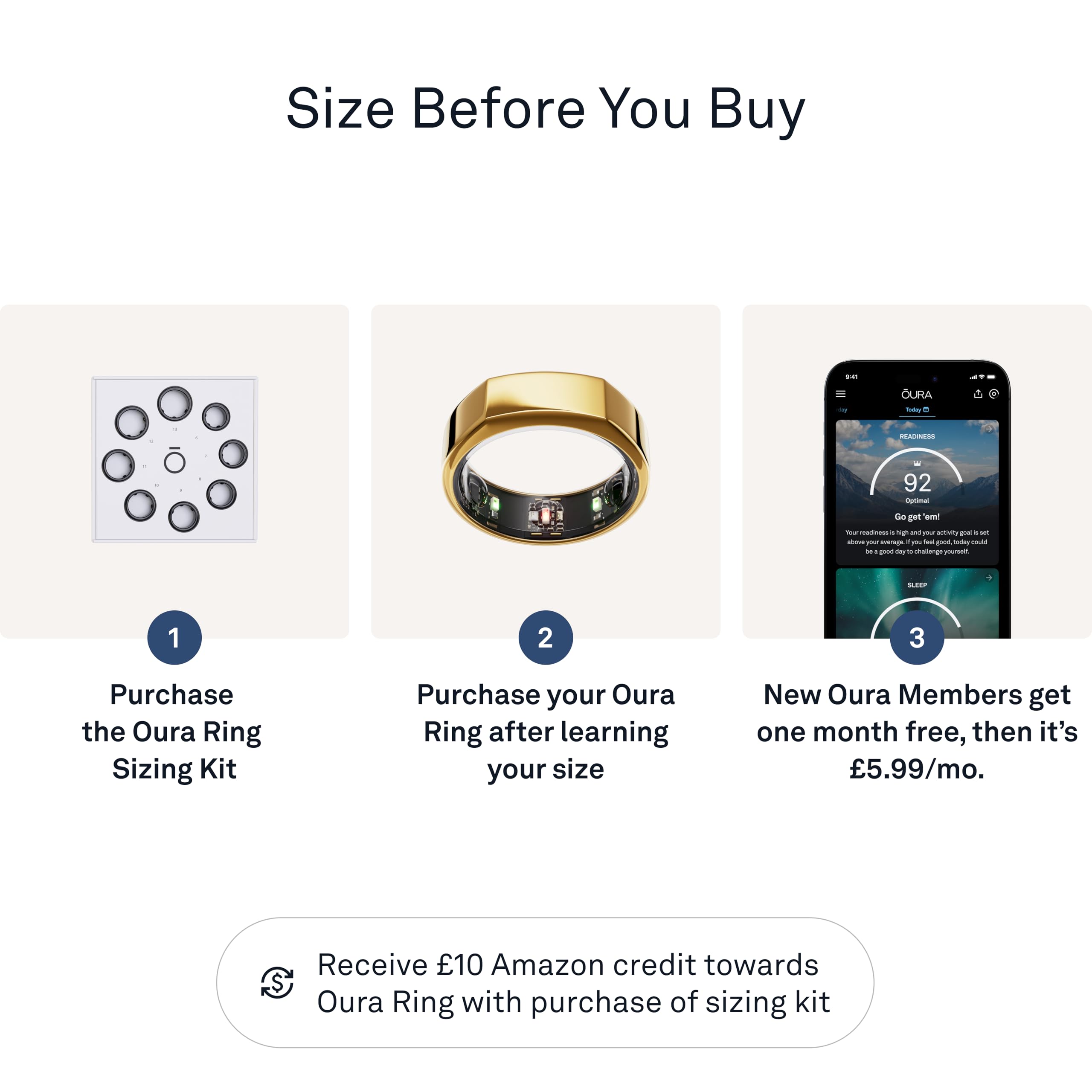 Oura Gen3 Horizon Smart Ring - Size 12, Brushed Titanium | Sleep, Heart Rate and Fitness Tracking Wearable - Up to 7 Day Battery Life - iOS/Android Compatible - Size First with Oura Sizing Kit