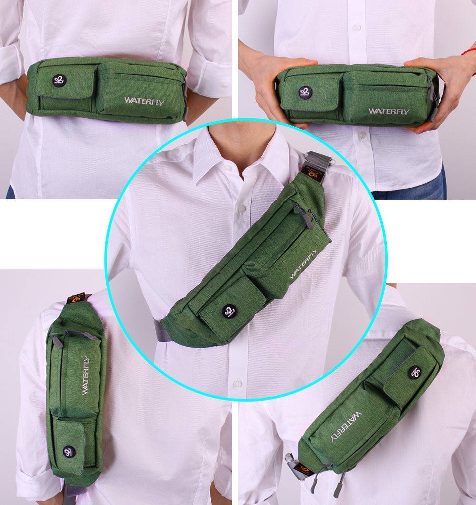 Waterfly Waist Bag Pack Slim Water Resistant Fanny Pack Travel Bum Bag Running Belt for Traveling Cycling Hiking Camping