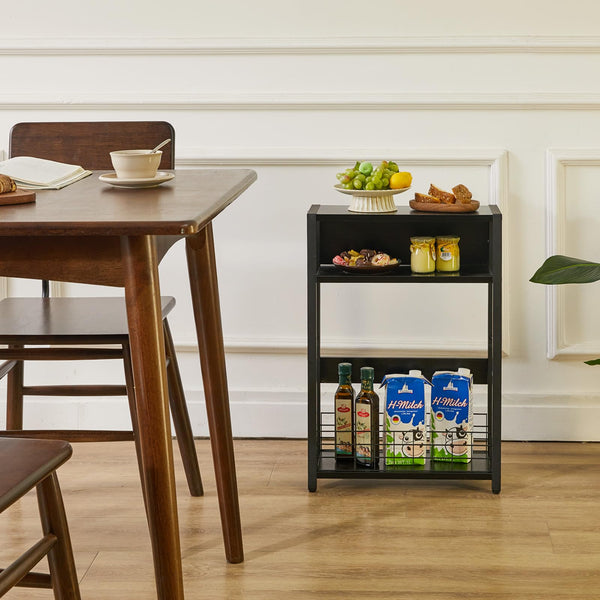 IBUYKE Narrow Side Table with Storage Shelf, 3 Tier End Table,Modern Sofa Table,Small Nightstand with Magazine Rack,Telephone Table for Small