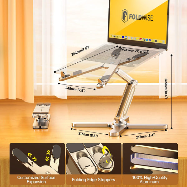 FoldWise X Laptop Stand for Desk - 100% Aluminum, 360 Rotating Base, Foldable, Adjustable Height & Angles Laptop Riser - Sturdy & Portable MacBook