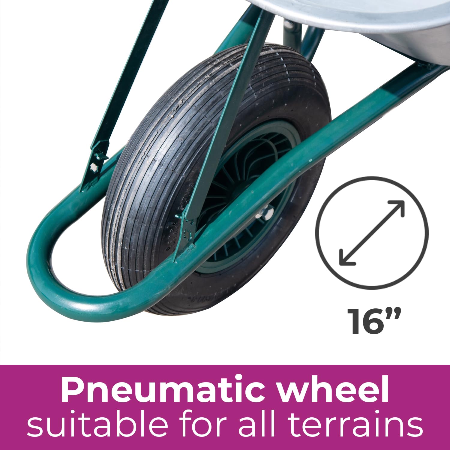 Neo Wheelbarrow Home Garden Cart Galvanised with Pneumatic Tyre (65L), Silver