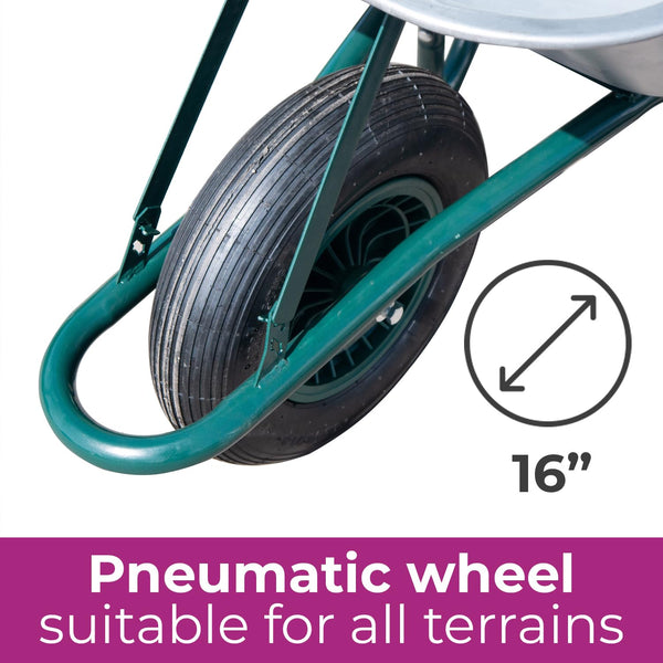 Neo Wheelbarrow Home Garden Cart Galvanised with Pneumatic Tyre (65L), Silver