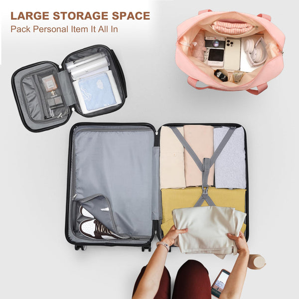 Kono Travel Luggage Sets of 6 Piece Lightweight ABS Hard Shell Trolley Case with TSA Combination Lock 20" 24" 28" Suitcase + 12" Beauty Case + Duffel Bag & Toiletry Bag (Cream White)