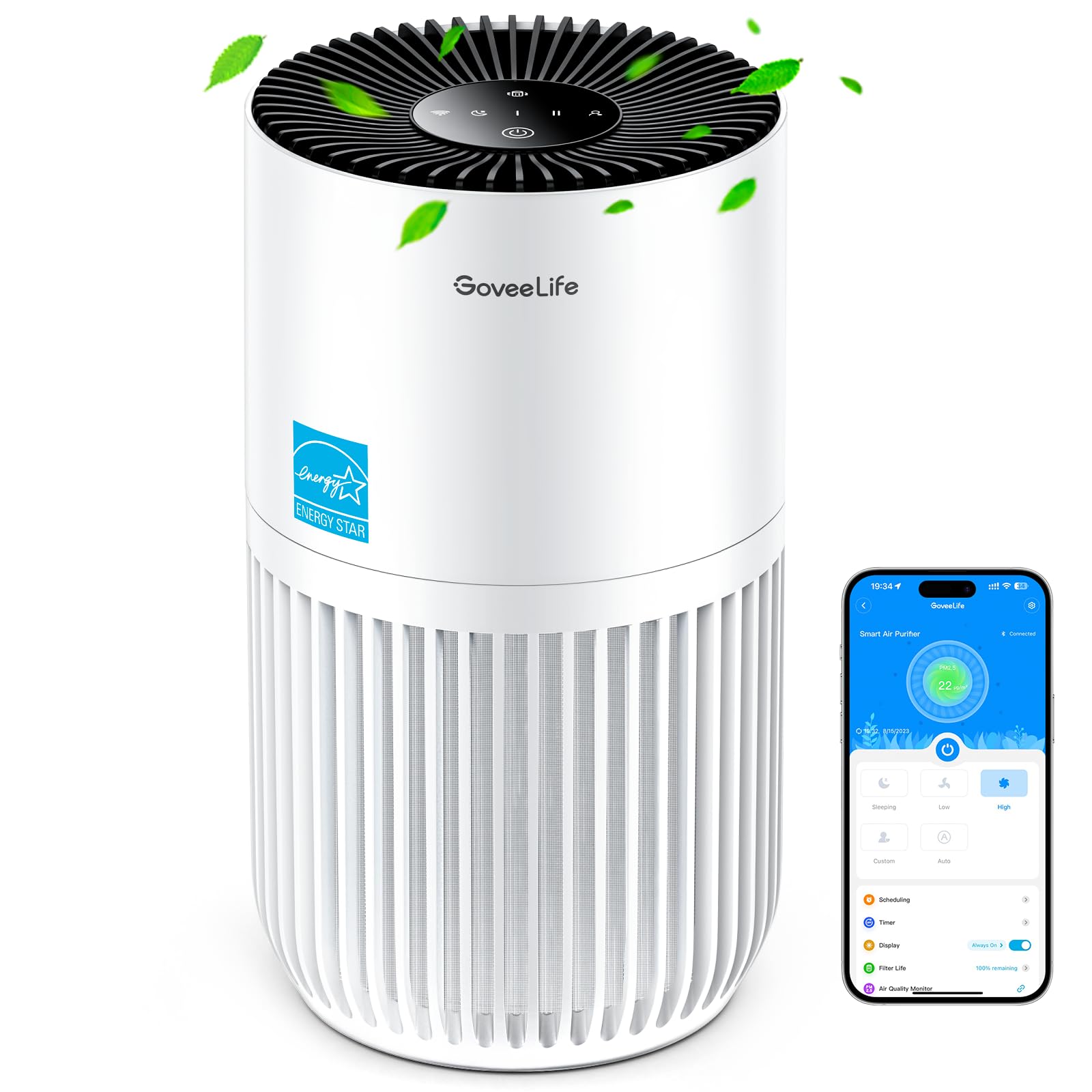GoveeLife Mini Air Purifier for Bedroom, HEPA Smart Filter Air Purifier with App Alexa Control for Pet Hair, Odors, Pollen, Smoke, Portable Air