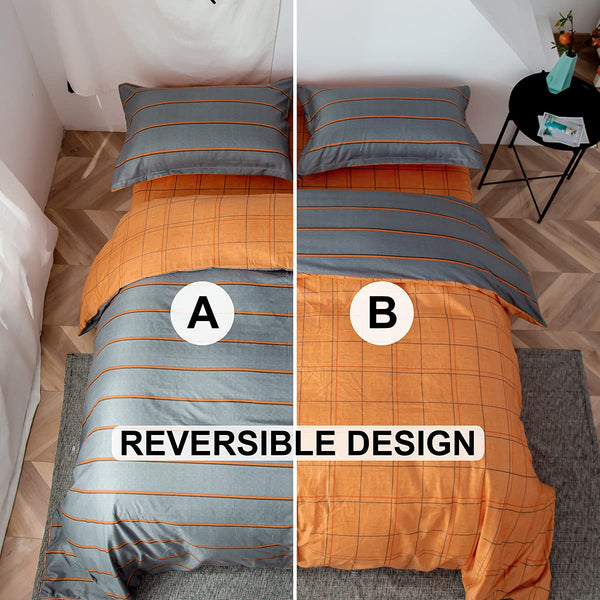FANSU King Duvet Set Double Sided Bedding Set 4 Pcs With Pillow Cases,Orange&Grey Bedding sets with Zipper Closure,Ultra Soft Anti Allergic Easy Care