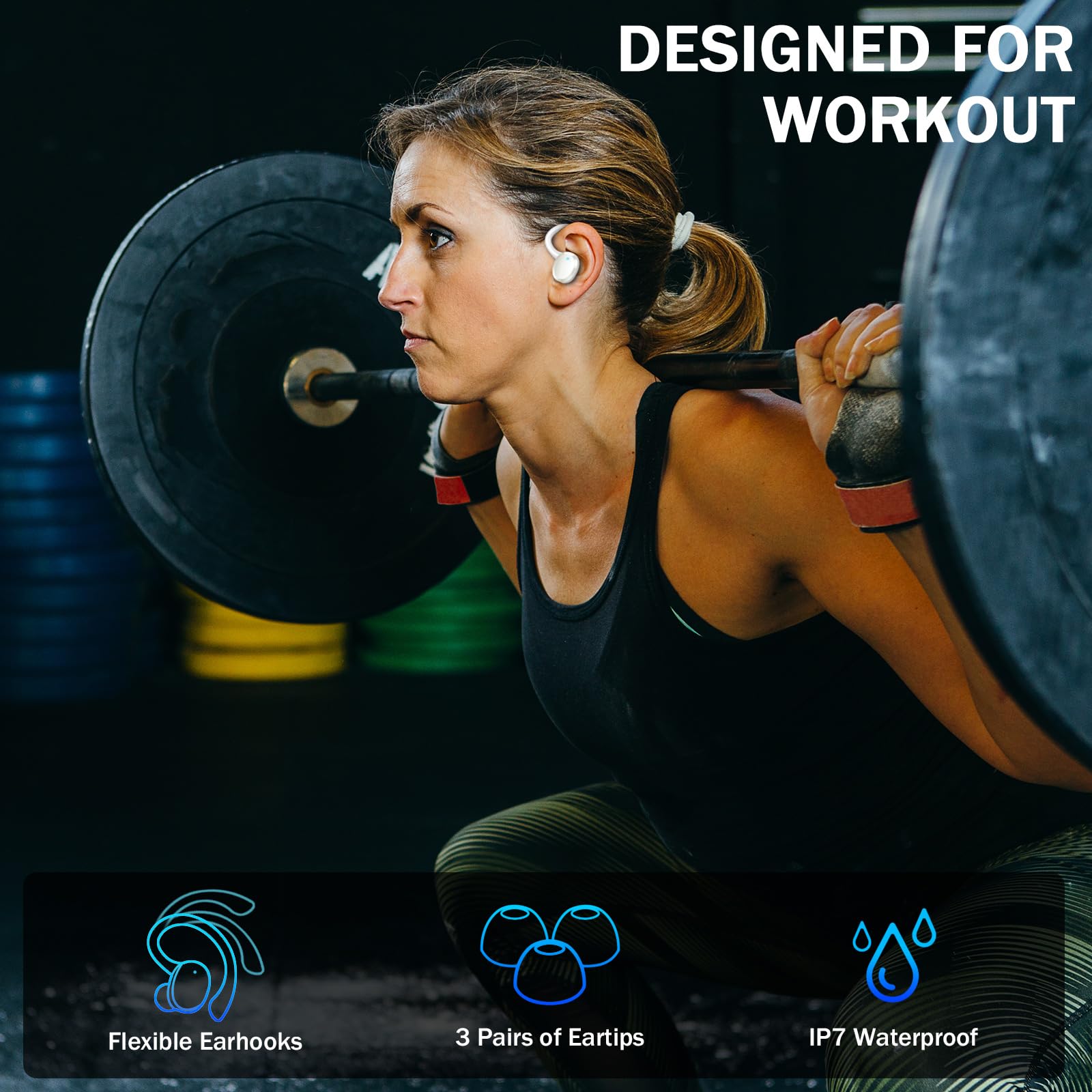 Wireless Earbuds, Bluetooth 5.4 Headphones with ENC Mic, 75H Stereo Noise Cancelling Ear Buds, Wireless Headphones with Sports Earhooks, LED Display, IP7 Waterproof Bluetooth Earphones for Running Gym