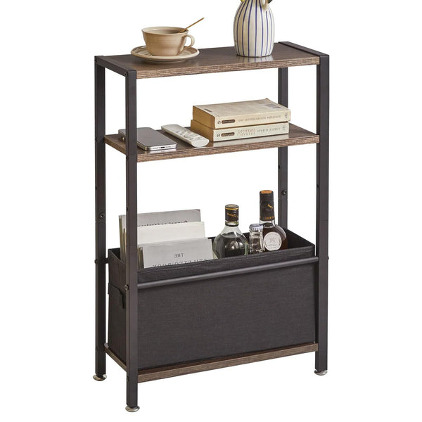 Aibiju Side Table with Storage, 3-Tier Slim Side Table with Fabric BasketNarrow Bedside Table Small Narrow Side Table for Small SpacesBedroom,Living