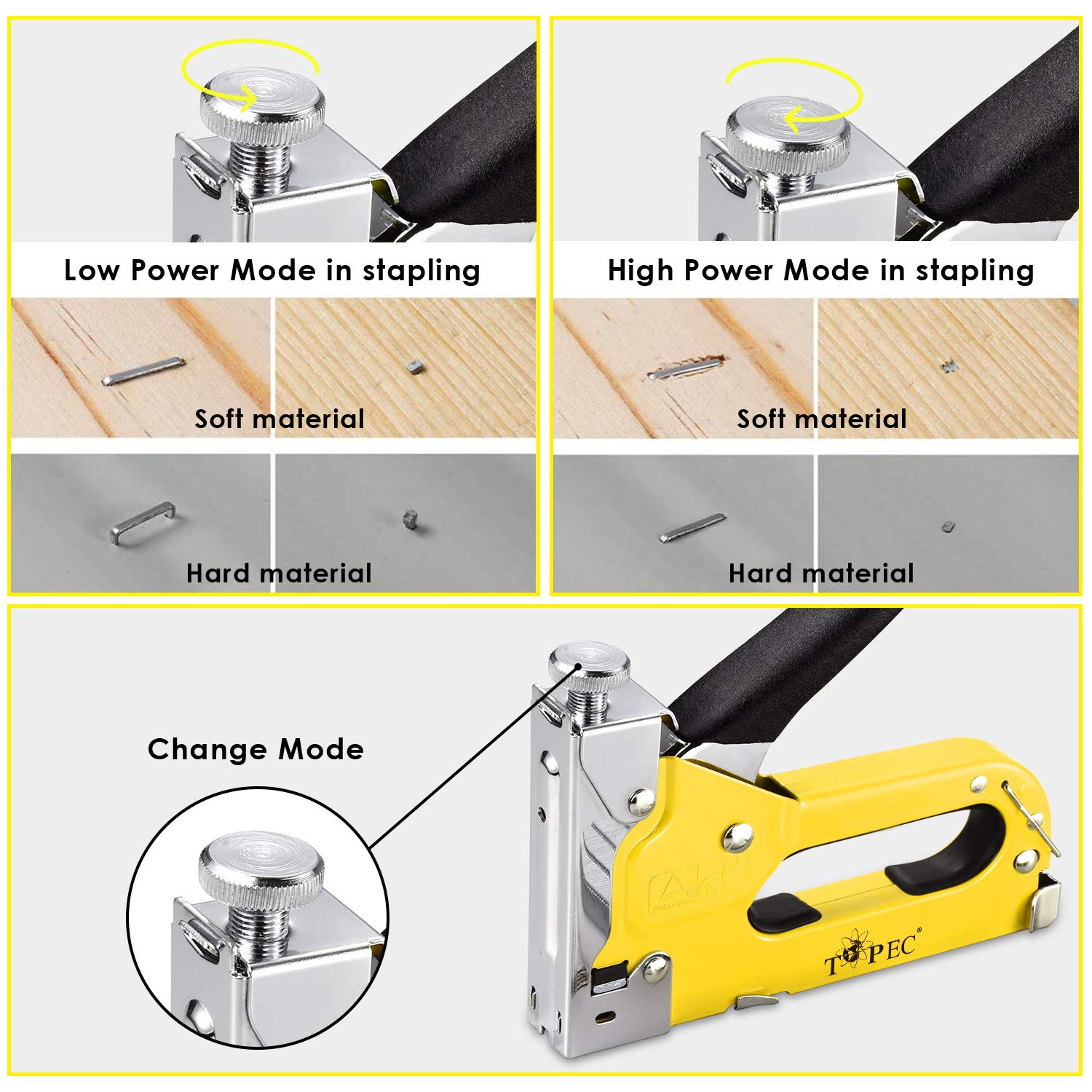 Upholstery Staple Gun Heavy Duty, TOPEC 3-in-1 Stapler Gun with 600 Staples, Manual Brad Nailer Power Adjustment Stapler Gun for Wood, Crafts, Carpentry, Decoration DIY