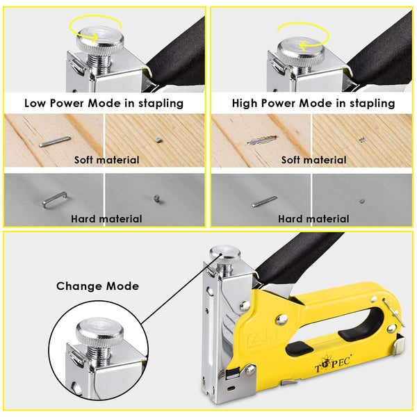 Upholstery Staple Gun Heavy Duty, TOPEC 3-in-1 Stapler Gun with 600 Staples, Manual Brad Nailer Power Adjustment Stapler Gun for Wood, Crafts, Carpentry, Decoration DIY
