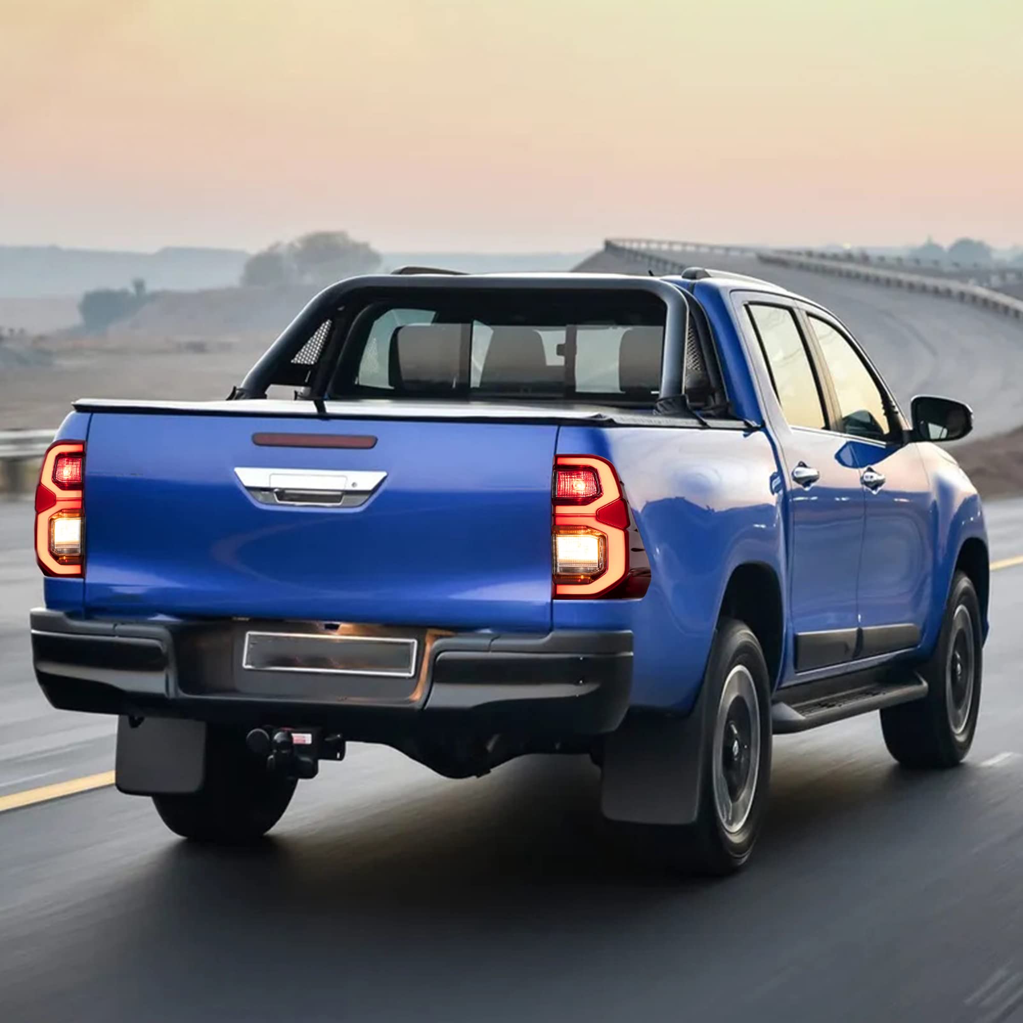 VLAND LED Rear Lights compatible with Hilux Vigo Revo Pickup 2015-2020 [Not fit a Tonka], w/Amber Sequential indicator, Driver & Passenger Side - Red