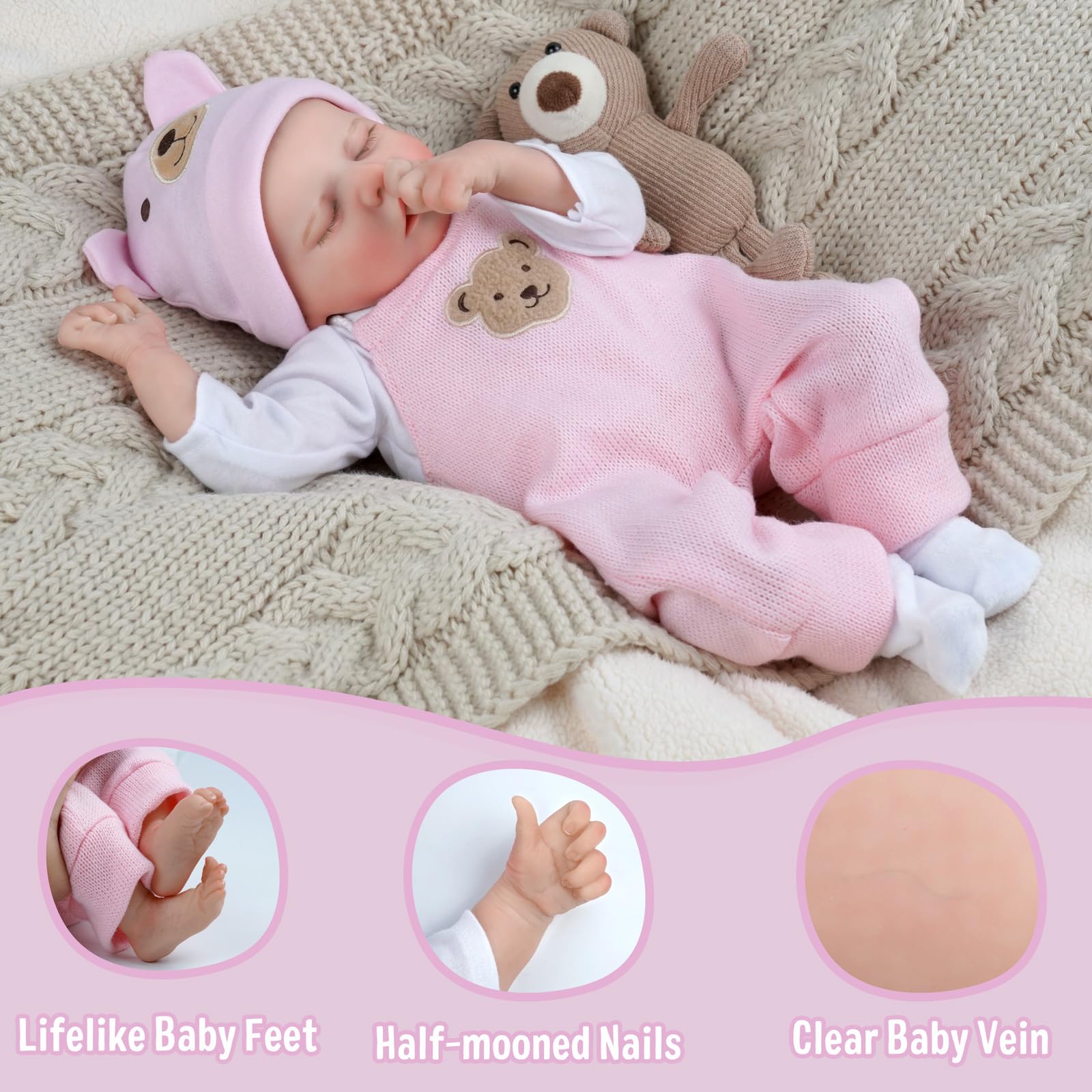 JIZHI Reborn dolls Age 3+ - 17-Inch Handmade Realistic Baby Dolls Soft Cloth Body with Toy Accessories, Reborn Baby Dolls Like a Lifelike Baby(Sleeping baby)