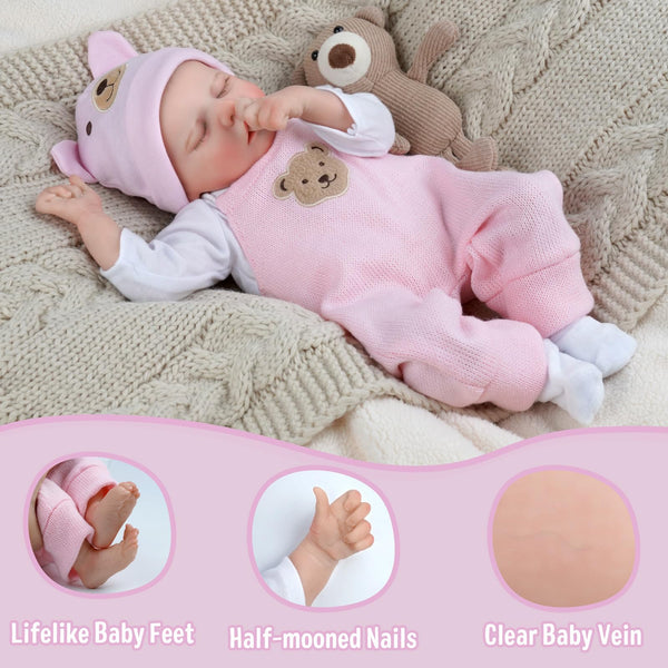 JIZHI Reborn dolls Age 3+ - 17-Inch Handmade Realistic Baby Dolls Soft Cloth Body with Toy Accessories, Reborn Baby Dolls Like a Lifelike Baby(Sleeping baby)