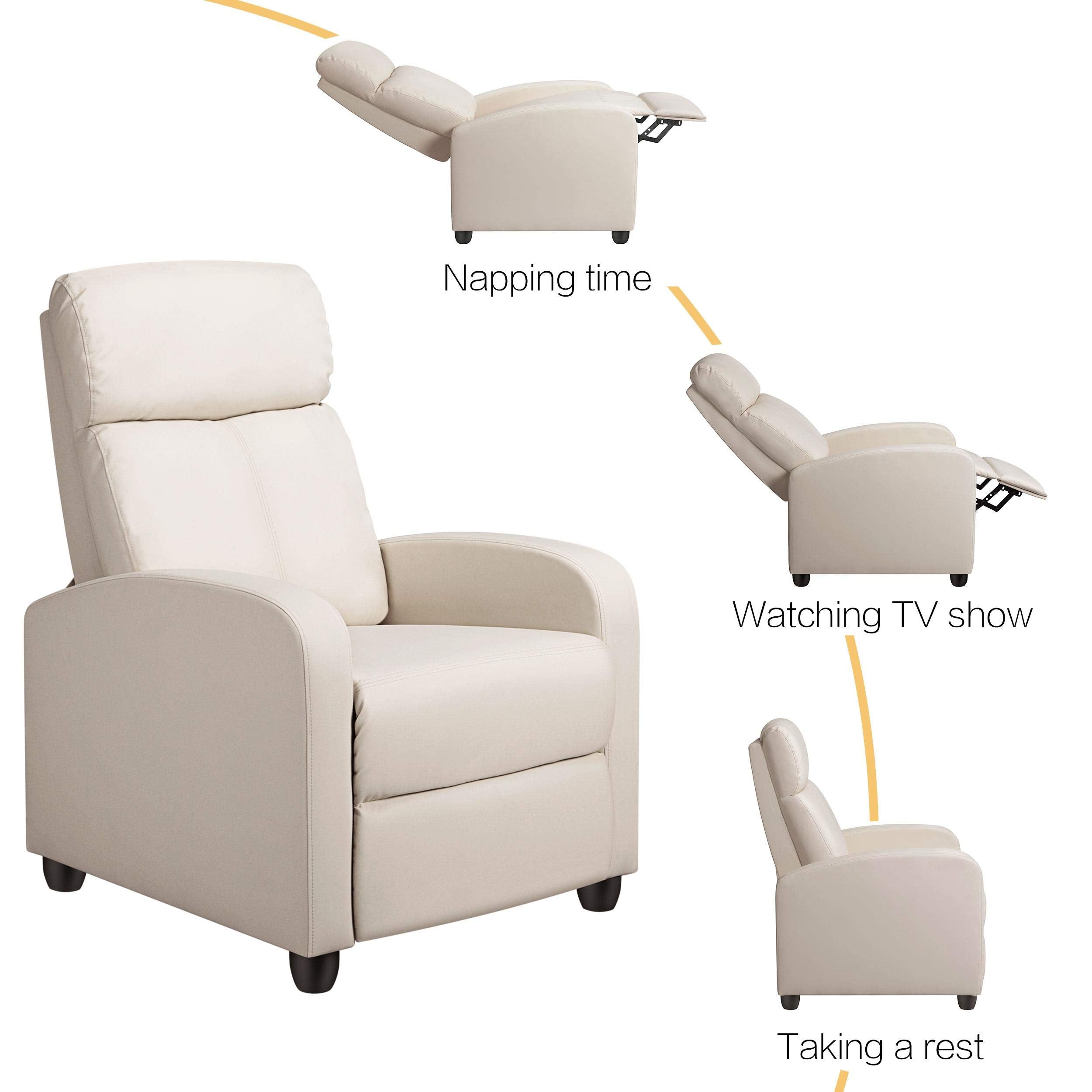 Yaheetech Recliner Armchair Single Padded Seat Boucle Fabric Sofa Lounge Home Living Room Theater Adjustable Leg Rest and Reclining Functions Ivory