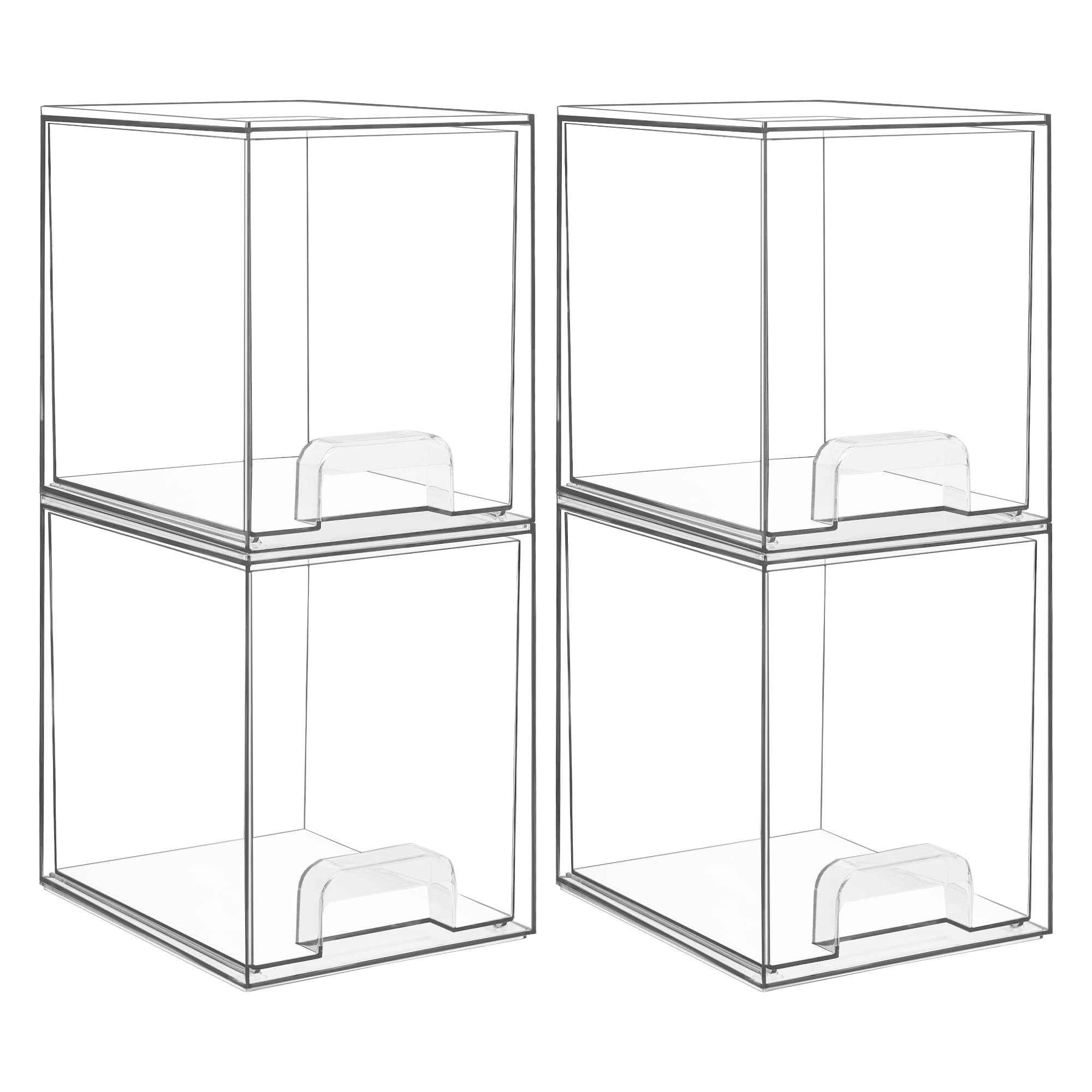 Vtopmart 4 pack Clear Stackable Storage Drawer, 4.4 Inch Tall Acrylic Bathroom Makeup Organiser, Plastic Storage box for Vanity, Under Sink, Kitchen Cupboard, Pantry, Home Organization