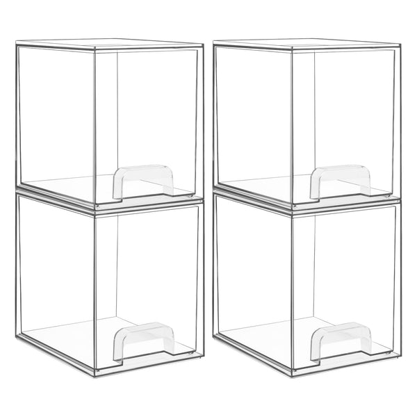 Vtopmart 4 pack Clear Stackable Storage Drawer, 4.4 Inch Tall Acrylic Bathroom Makeup Organiser, Plastic Storage box for Vanity, Under Sink, Kitchen Cupboard, Pantry, Home Organization
