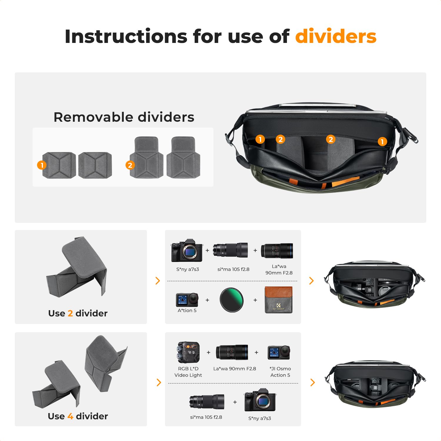 K&F Concept Camera Sling Bag, Camera Bag for DSLR and Lenses, Single Shoulder Camera Case Crossbody Bag with Tripod Holder for SLR Canon Sony Nikon Drone