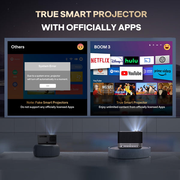 NetfIix Officially & DoIby Audio,AURZEN 4K Supported Smart Projector with Auto Focus & Keystone, +100% Lumens, HDR 10 60Hz WiFi Bluetooth Outdoor Projector for Smartphone/USB/HDMI/USB