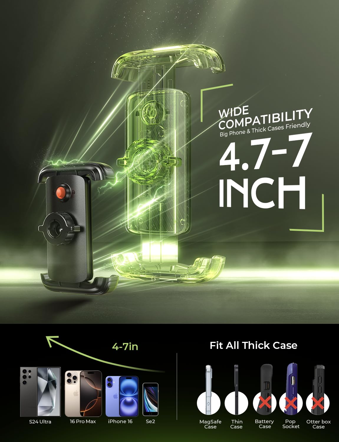 LISEN Bike Phone Holder - [2 Step Install] Bicycle Phone Holder for Bikes, [Silicone Pro+] Motorbike Phone Mount E-Scooter, Trolley Golf Accessories for iPhone 16, 4.7''-7.0'' Mobile Phones