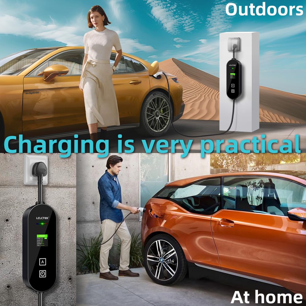 LCLCTEK® EV Charger Cable Type 2 to 3 Pin Plug, Portable UK 3 Pin EV Charger, Electric Car Charger [6/8/10/13A], EV Car Charger with LED Display, IP66 Waterproof, Type 2 Cable EVs and PHEV (8M)