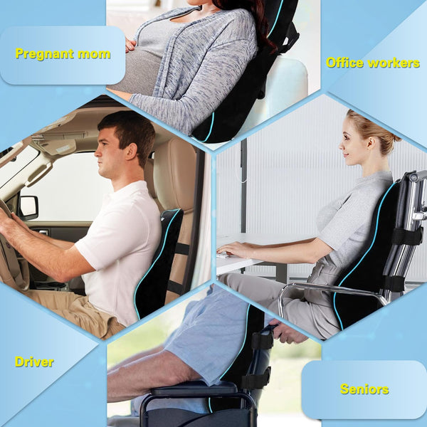 POOTACK Lumbar Support Cushion, Memory Foam Back Support Cushion Lumbar Support for Office Chair, Car Seat, Recliner, with Extension Strap and Mesh Cover