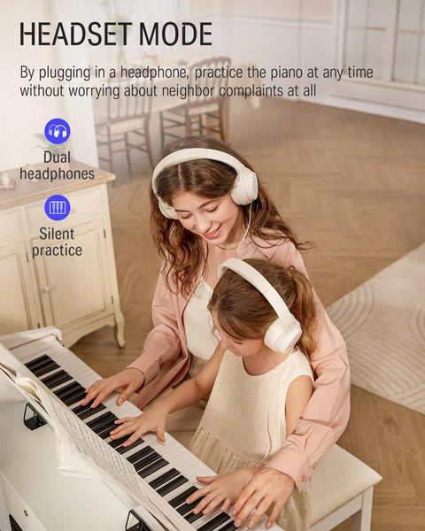 Donner Digital Piano 88 Key Weighted DDP-100 88-Key Weighted Action Digital Piano, Beginner keyboard piano Bundle with Furniture Stand, Power Adapter, White